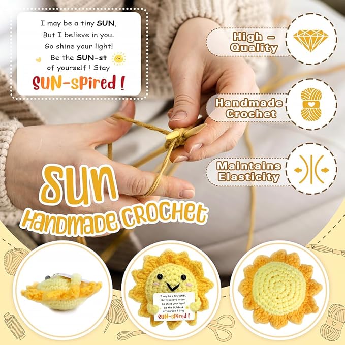 Sunshine Gifts - Positive Crochet Dolls with Cheer Up Messages, Sunshine Gifts for Women, Men & Friend, Emotional Support Dolls - Crochet Emotional Support Buddies | Mental Wellness Companion