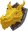Dragon Head Trophy wall decoration - DND Decor - Ready for Painting - 3D Printed Fantasy Art - Gift for Gamers (Shiny Gold with Grey Shield)