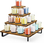 ELITEROO 4 Tier Riser Stand, Wooden Display Stands, Farmers Market Rack, Vendor Shelves for Craft Fair, Tumbler Candles, Perfume, Makeup, Right Angle Corner