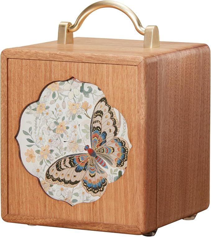 Wooden Jewelry Box for Women 4 Tier Walnut Wooden Jewelry Box with handle (Butterfly Prints A)