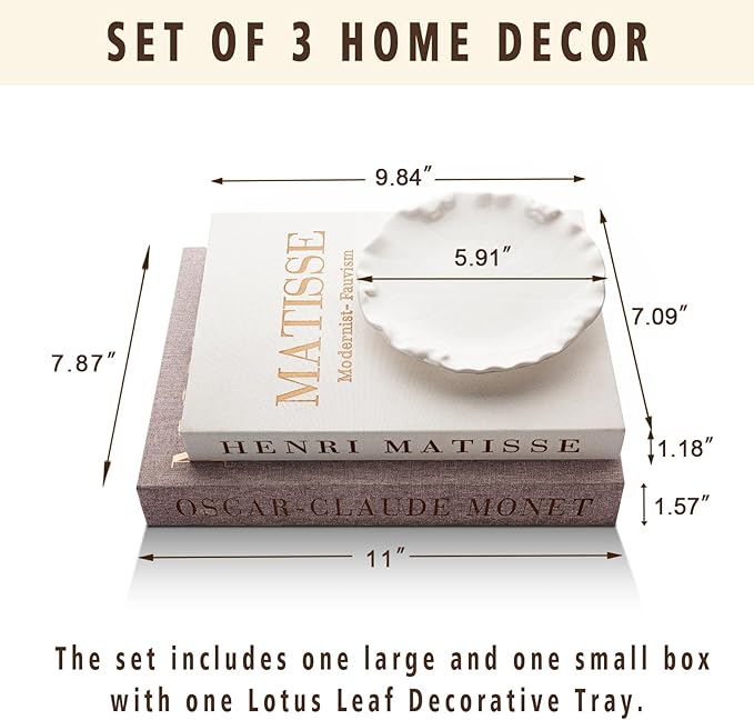 Decorative Books for Home Decor, Coffee Table Decor with Linen White Books Stack Bookshelf, Fake Book Double as Libros Decorativos and Photo Storage (3 Piece Set with Tray)