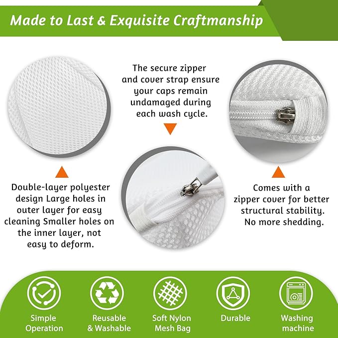 Eiito Hat Washer Cage Hats Cleaner, Hat Washer for baseball caps for Washing Machine or Dishwasher, Ball Cap Washer Frame for Flat & Curved Hats.2-Pack White