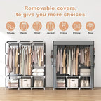 VTRIN Portable Closet Wardrobe for Hanging Clothes Closet with Cover, 3 Hanging rods, 6 Storage Shelves and Side Pocket, Diameter 19mm Metal Pipe, Sturdy Free Standing Closet for Bedroom