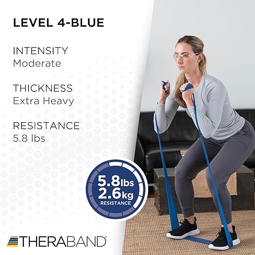 THERABAND Professional Resistance Band, Blue Level 4 Extra Heavy, 5 ft Exercise Band for Physical Therapy, Strength Training, Upper and Lower Body Workouts, Yoga and Pilates