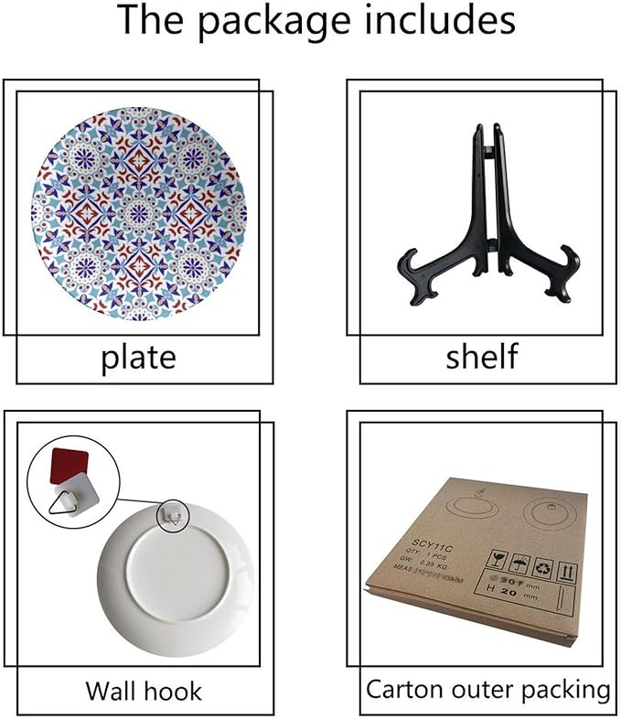 Turkish Decorative Plate Holder, 6 Inch, Colorful Pattern Turkish Round Display Plate, Home Wobble-Plate with Display Stand, Ceramic Craft for Wall Hanging Decorative