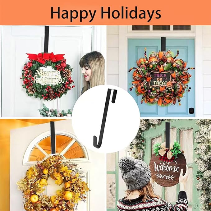 Christmas Wreath Hanger, 30 cm Metal Wreath Hanger for Front Door, Wall or Decorations (Black)