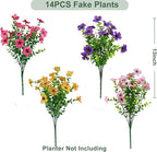 Artificial Flowers for Outdoor, UV Resistant Fake Silk Flowers, Realistic Faux Plants for Outside Indoor Porch Patio Window Box Planter Home Decor (14, Yellow Purple Rosy Pink)