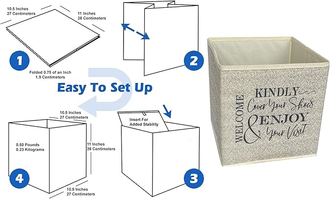 Shoe Cover Box - Welcome Guests to Please Cover Shoes. Indoor Foldable Storage Bin to Fill w/your Favorite Booties. For Homeowner, Real Estate Agent, Realtor Open House Supplies | 1 Beige & Black