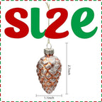 Watayo 12 Pcs Christmas Pinecone Glass Ornaments, Fall Hanging Pine Cone Painted Glass Ornaments, Glitter Pinecone Christmas Ornament for Xmas Tree DIY Crafts Fall Thanksgiving Day Decoration