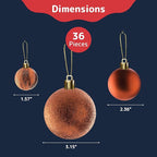 PREXTEX 36 Piece Christmas Ornaments Set - Copper Orange Ornament Balls with 3 Sizes and 6 Styles - Durable, Shatterproof Christmas Bulb Ornaments for Trees, Wreaths, Garlands, and Holiday Decorations