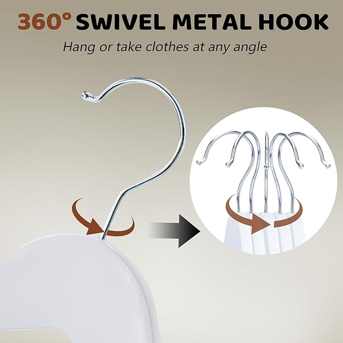 Wooden Hangers 30 Pack, Smooth Wood Hangers with 360° Swivel Hook & Notches, Slim Coat Hanger Wooden for Closet, White