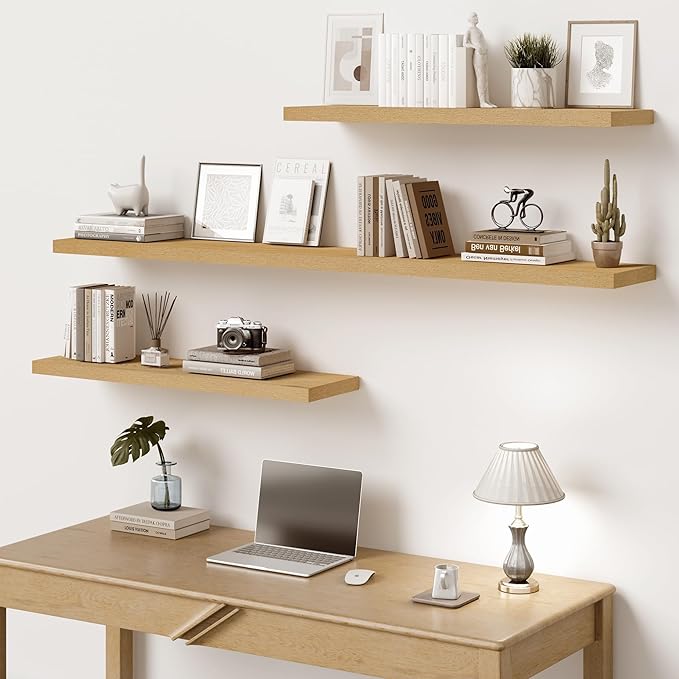 Vivelove 10" Deep Floating Shelves with Invisible Brackets, 47" Wall Shelves for Bathroom Bedroom Kitchen Living Room Laundry Room, Modern Rustic Shelves for Home Decor, 47.2"x10.2"x1.5"Set of 2, Oak