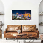Las Vegas Skyline Wall Art American Cityscape Wall Decor City Night View Canvas Prints Picture Bellagio Fountain Skyscraper Painting Modern Artwork for Bedroom Living Room Home Decoration 20x40”