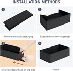 DIMJ Drawer Organizer - Small Clothes Organizer Set of 3, Drawer Dividers for Baby Clothes, Underwear, Socks, Bra, Belt, Tie - Black