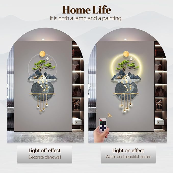 LED Light Decor Wall Art, 3D Art Wall Decor with Light, Decors Walls Sculptures Large 3D Art, Decors Walls Sculptures Lighting Modern, Plug-in Power Supply, Blue D, 23x47in