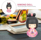 Japanese Kokeshi Doll Girl in Kimono Collectible Figurines Traditional Crafts Oriental Geisha Statue for Office Bar Home Party Table Decoration Pink