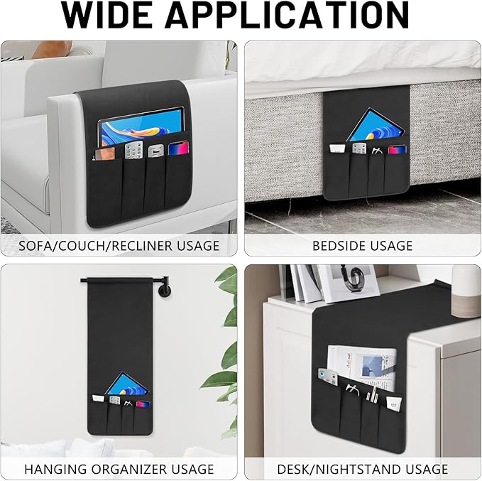 Non-slip Couch Organizer Armchair Caddy, Oxford TV Remote Control Holder Bedside Caddy with 5 Pockets for Key Glasses Phone Magazine Holders.