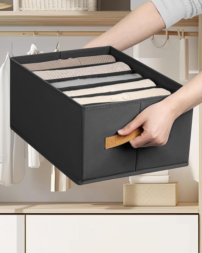 DIMJ Wardrobe Clothes Organizer, 8 Packs Fabric Closet Storage Organizer with Handles, Foldable Closet Organizers Dividers for Clothing Jeans Pants Sweater T-shirt