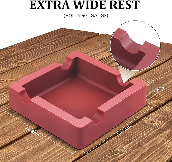 Cigar Ashtray,Large Cigar Ashtrays for Outdoors/Patio/Outside/Indoor,Unbreakable/Non-slip/Burn-resistant Silicone Outdoor Ashtray,Built with Extra Wide Holder (Red)