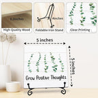 Grow Positive Thoughts Wooden Sign - 5" Inspirational Quotes Wooden Plaque With Metal Support - Greenery Rustic Tabletop Home, Office, Classroom Decor - Housewarming Gifts For Family & Friends - A03
