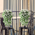 Artificial Fake Hanging Flowers Plants for Outdoor Spring Summer Decoration, 2PCS Faux Silk Violet UV Resistant Look Real Trailing Vines for Outside Home Planter Porch Patio(White)