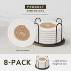 Lazebox Coasters Set of 8 for Drinks, 4 Inch Large Coasters for Coffee Table, Tabletop Protection for Hot & Cold Drinks, Versatile Coasters for Home Decor, Non-Slip & Easy to Clean, White with Coffee