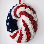 idyllic July 4th Patriotic Americana Wreath Boxwood Handcrafted Memorial Day Wreath Festival Garland Decoration Front Door Wall Home Decor (Blue)
