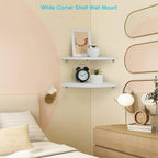 JORIKCHUO 12 inch Corner Wall Shelf Set of 2, Solid Wood Corner Floating Shelves for Wall, Round End Wall Mounted Floating Shelf for Bedroom, Living Room and Kitchen (White-12 inch)