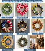 Sattiyrch 15" Wreath Hanger for Front Door,Sturdy Steel Wreath Door Hanger,Over The Door Hanger Hook (Black,4)