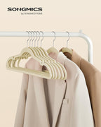 SONGMICS Velvet Hangers 50 Pack, Non-Slip Clothes Hangers, Suit Hangers with Shoulder Notches, Pants Bar, 360° Swivel Hook, Space-Saving, for Closet, Sand Beige UCRF029K05