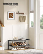 SONGMICS Shoe Rack, 2-Tier Shoe Storage Organizer, Space-Saving, 11.7 x 24.5 x 12.2 Inches, Entryway, Metal Frame, Non-Woven Fabric Shelves, Ink Black ULSH022BH01