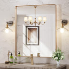 LOAAO 30”X36” Gold Bathroom Mirror, Rounded Rectangle Gold Frame Mirror, Brushed Gold Bathroom Vanity Mirror Wall-Mounted, Anti-Rust, Tempered Glass, Hangs Horizontally or Vertically