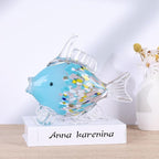 LCCCK Large Hand Blown Glass Fish Figurines, Aquarium Sea Glass Art, Fish Statue Sculpture Modern Coastal Accent - for Beach Knick Knacks, Coffee Tables, Nautical Offices Centerpiece (Colorful Blue)