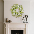 Green Year Round Wreaths 22 Inch Fabric Leaves Wreath with Lambs Ear Leaves & White Flowers, All Seasons Wreaths for Front Door Spring Summer Porch Wall Indoor Outdoor Farmhouse Decor