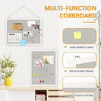 DOLLAR BOSS Cork Boards with Linen 2-Pack 16''X 12'' Cork Board for Walls White Wood Framed Small Bulletin Board Hanging Pin Board for Home Kitchen Office Decoration 20 Pushpin, Grey
