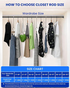 Closet Rods for Hanging Clothes, 17 to 54 Inches Stepless Adjustable Metal Closet Rod, 1.3 Inches Heavy Duty Clothes Hanging Rod for Closet Wardrobes Laundry RV, Black