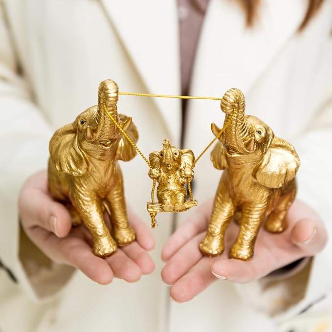 Elephant Statue For Home Decor.Gold Elephant Decor For Living Room,Office,Shelf,Table Centerpiece Decorations.Elephant Gifts for Women,Mom.Good Luck Elephant Figurines.Home Decor Living Room.(Gold)