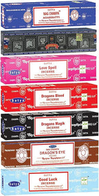 Satya Incense Sticks Gift Set, 7 Scents, Nag Champa, Super Hit, Dragon's Blood, Sandalwood, Patchouli, Lavender, Positive Vibes, 15g Each (Magic Mix)
