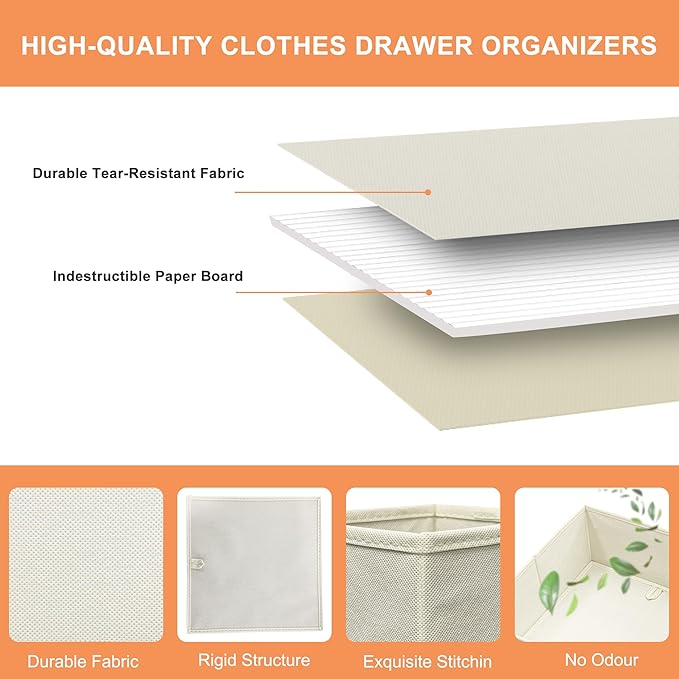 Clothes Organizer, Storage Drawer, 12 Piece Fabric Drawer Organizer Foldable Wardrobe Divider for Clothing, Underwear, Socks, Bra and Scarf, Home Storage Box in Drawers and Closet