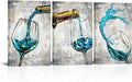 Conipit Teal Grey Wall Art Canvas For Kitchen Dining Room Wine Glass Pictures Artwork Still Life Paintings 16"x24"x3pcs Framed for Restaurant Ready to Hang