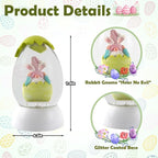 Gnome Easter Snow Globe, Easter Bunny Snow Globe Eggs Spring Decor with Swirling Glitter, 6H Timer, USB or Battery Powered, Hear No Evil Gnome Snowglobe for Tabletop Decor Gift 7.4 Inch (Green)