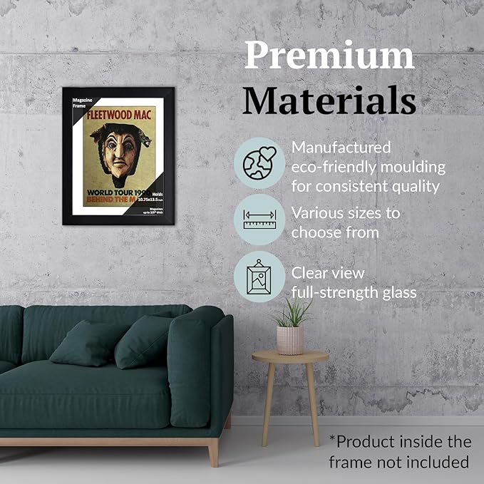 Creative Picture Frames 10.75 x 13.5 Magazine Frame with Full-Strength Glass, Holds Up To A 1/4" Thick Media with Installed Hangers for Easy Mounting, 12x15 Black Frame with White Mat