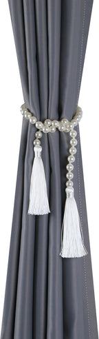 34 Inch Pearl Glass Bead Garland with Tassels - Elegant Boho Table Decor, Fringe Wall Hanging for Wedding, Party, Farmhouse Rustic Prayer Bead Home Decoration (White, 2 Pack)
