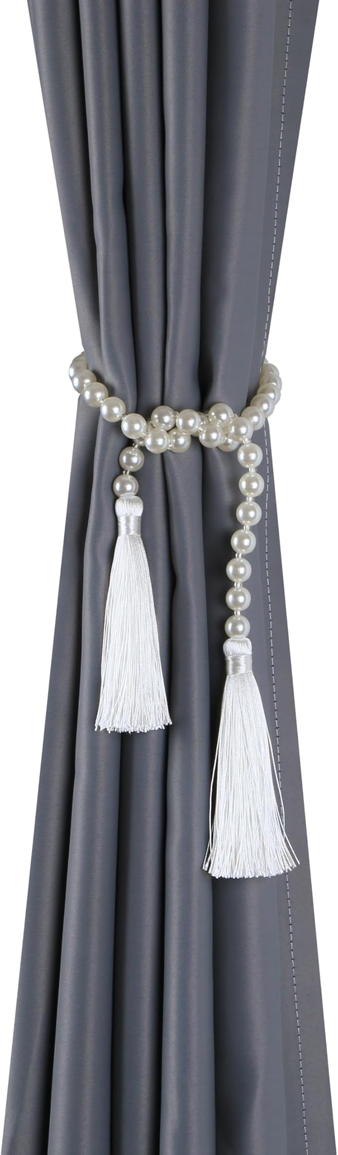 34 Inch Pearl Glass Bead Garland with Tassels - Elegant Boho Table Decor, Fringe Wall Hanging for Wedding, Party, Farmhouse Rustic Prayer Bead Home Decoration (White, 2 Pack)