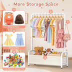 Kids Clothing Rack with Storage Shelf, Kids Dress Up Storage for Coats, Small Baby Garment Rack for Hanging Clothes, Toddler Wardrobe Closet Organizer (Classic, White)