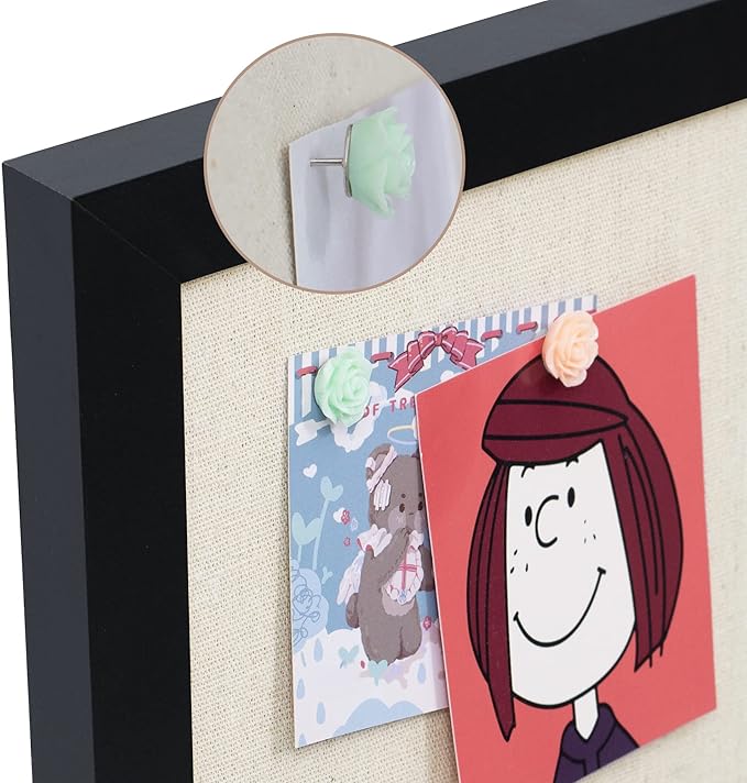 AKTOP 2-Pack Cork Board Bulletin Board 16x11 inch, Small Framed Corkboard with Linen for Wall, Hanging Pin Board Picture Board for Home Office Decor, Cute Vision Board with 25 Pushpins (Classic Black)