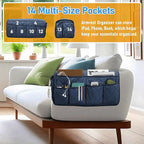 Armchair Caddy, Sofa Armrest Organizer, Non Slip Recliner Organizer, Remote Control Holder for Recliners, Recliner Arm Caddy with 14 Pockets Storage for TV Remote, Phone, Magazine(Blue)