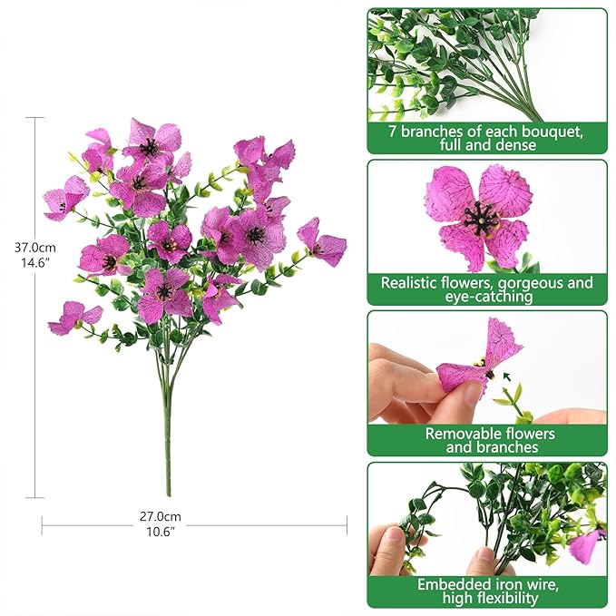 Homsunny Artificial Fake Flowers Plants for Outdoors - 12 Bundles Fake Plants Faux Silk Flowers Outside, UV Resistant for Planter Front, Porch, Garden, Patio, Spring Decor
