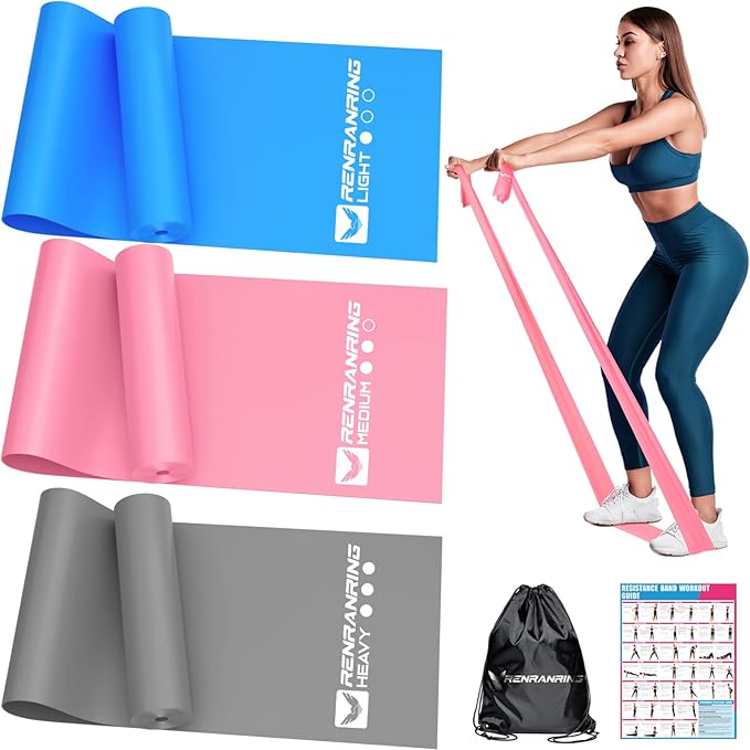 RENRANRING Resistance Bands for Working Out, Exercise Bands for Physical Therapy, Stretch, Recovery, Pilates, Rehab, Strength Training and Yoga Starter Set