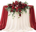 TINGE TIME Artificial Sweetheart Flower Swag with Tablecloth and Table Runner, Pack of 3 Floral Arrangement for Wedding Sweetheart Table Centerpiece Decoration (Burgundy Red)